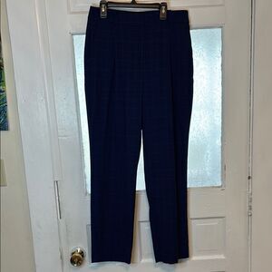 Nine West Women’s Chic Checkered Plaid Navy Trousers Straight Leg Size 6